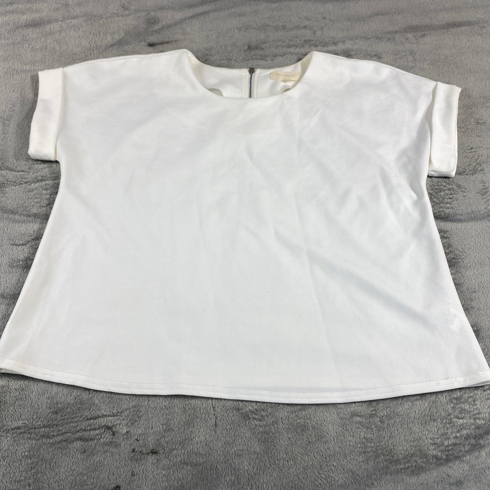 Melloday Blouse Women M White CKT176134-TJ Cuffed Short Sleeve Back Zip Textured